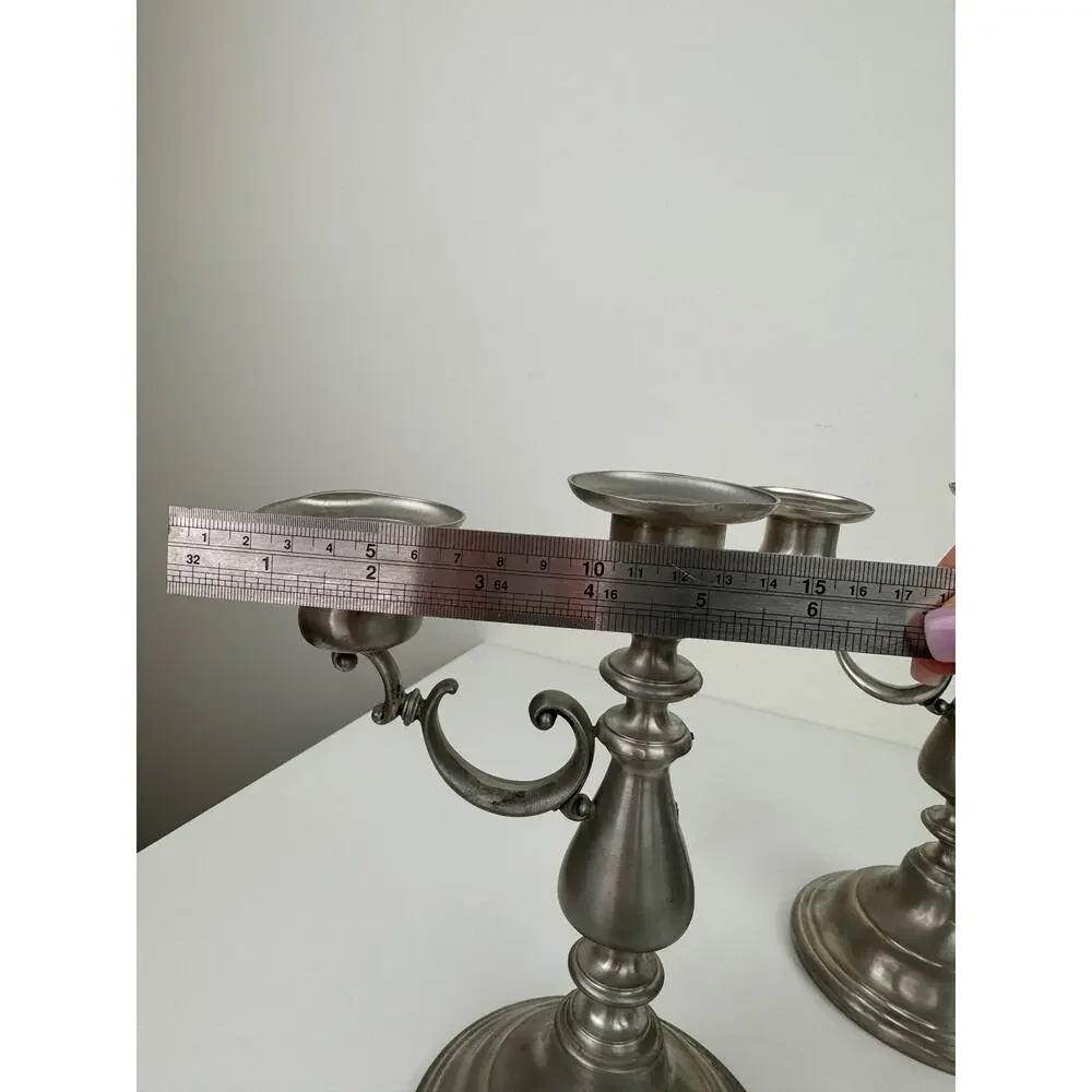 Vintage American Pewter Silver Stainless Steel Decor 2 Candle Holder Stick Set